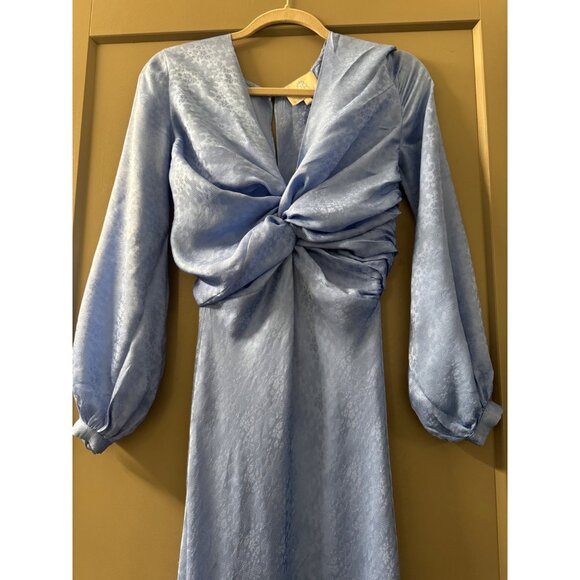 Rebecca De Ravenel Blue Long-Sleeve Jacquard Maxi Dress With Twist Knot Detail S - Picture 2 of 8